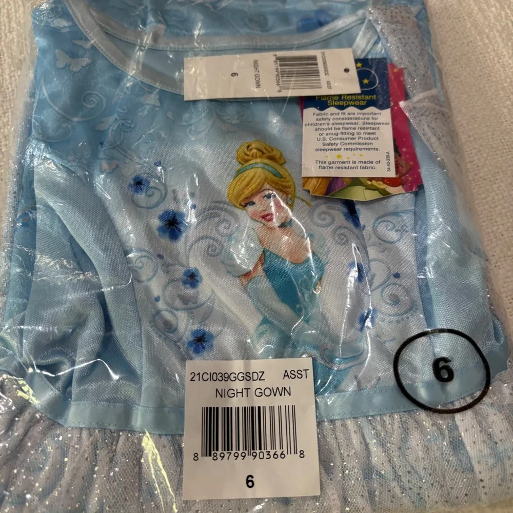 Disney Princess Nightgown Set Ariel Cinderella Blue Teal Girls Size 6 New